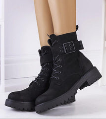 Women black lace-up boots