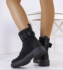 Women black lace-up boots