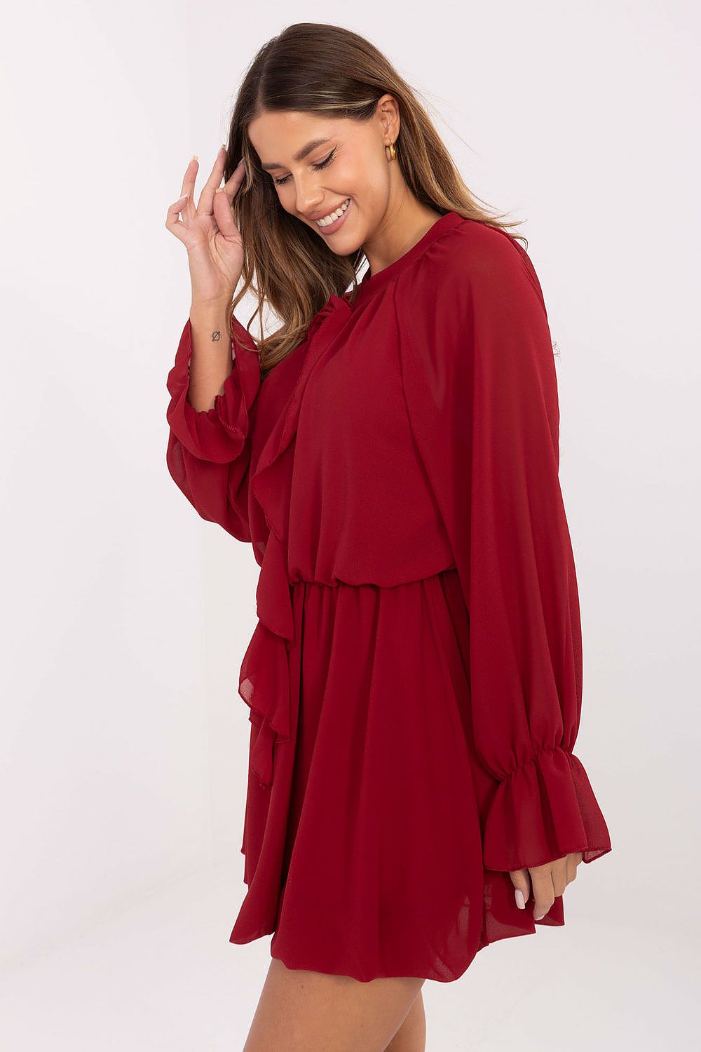 Rue Paris Flared Cocktail Dress with Front Ruffle Secondary image