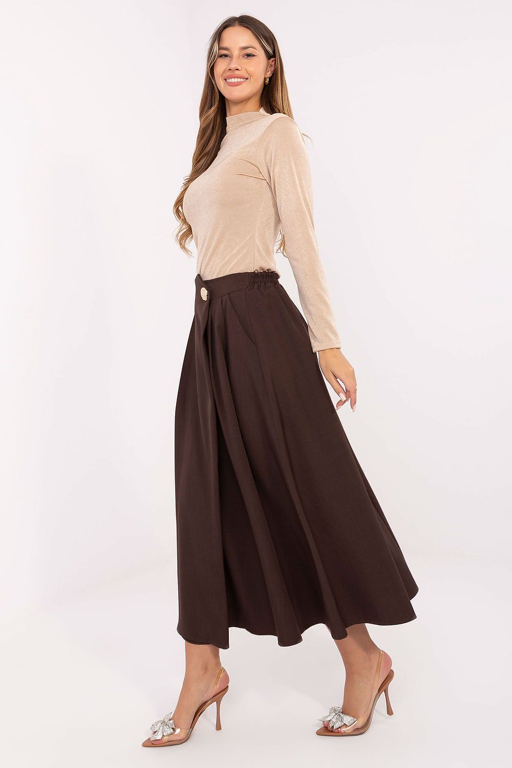 Rue Paris Pleated Midi Skirt with Elastic Back Secondary image