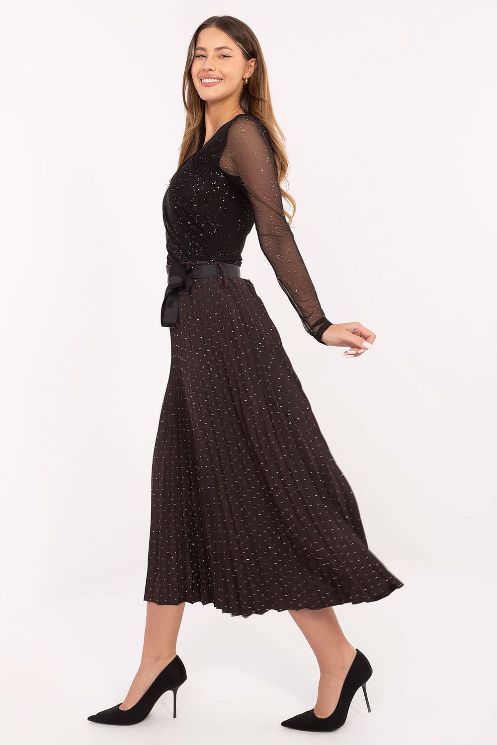 Rue Paris Pleated Midi Skirt with Rhinestone Detail Secondary image