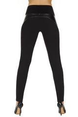 Elastic knitted fabric eco leather leggings