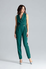 Classic sleeveless jumpsuit with lined narrow lapels