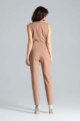 Classic sleeveless jumpsuit with lined narrow lapels