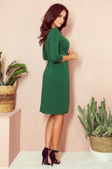 Elegant 3/4 length sleeves bottle green daydress