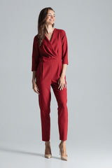 3/4 sleeves jumpsuit with an envelope neckline
