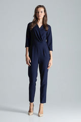 3/4 sleeves jumpsuit with an envelope neckline