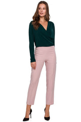 Modern cigarette pants with decorative elastic band