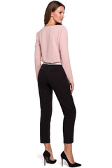 Modern cigarette pants with decorative elastic band