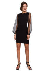 Simple cut buffet mesh sleeves mini cocktail dress