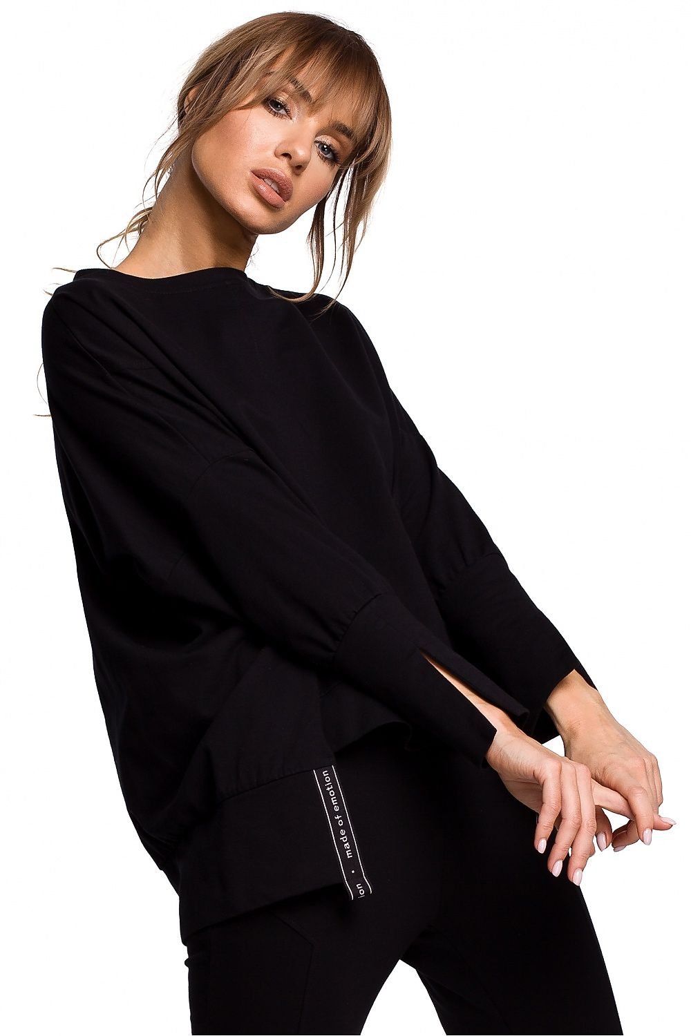 Elegant long sleeves high slits sweatshirt