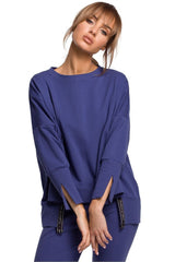 Elegant long sleeves high slits sweatshirt