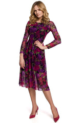 Airy delicate mesh with floral patterns llong sleeves evening dress