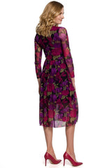 Airy delicate mesh with floral patterns llong sleeves evening dress