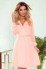 Pleated long sleeves chiffon cocktail dress