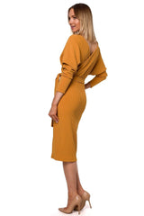 Long sleeves stretchy ribbed day dress