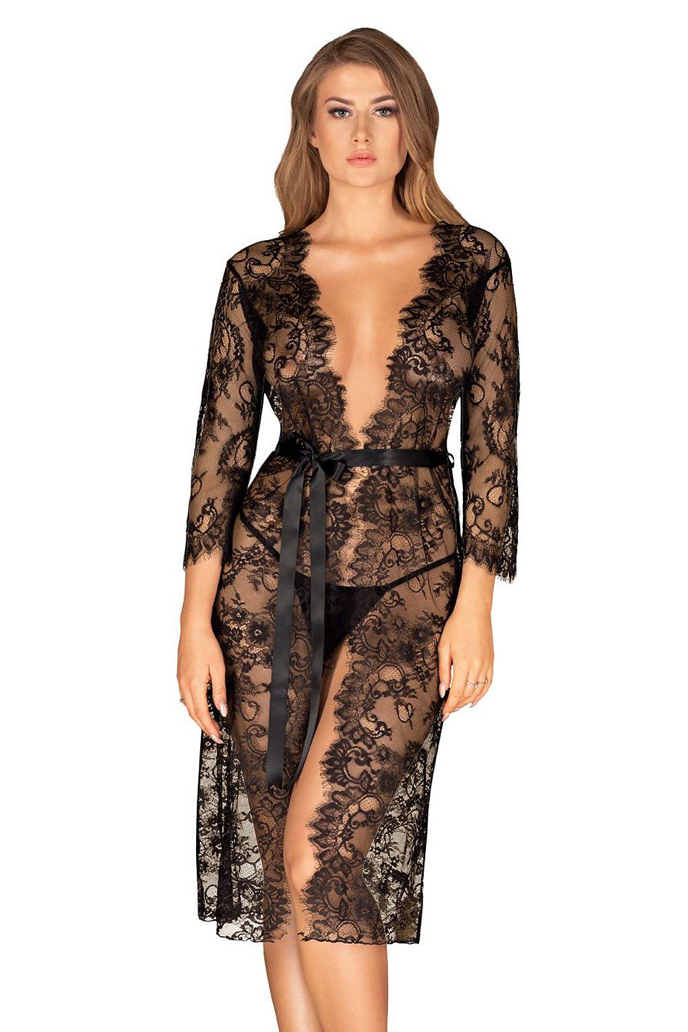 Deep black lace dressing Gowns