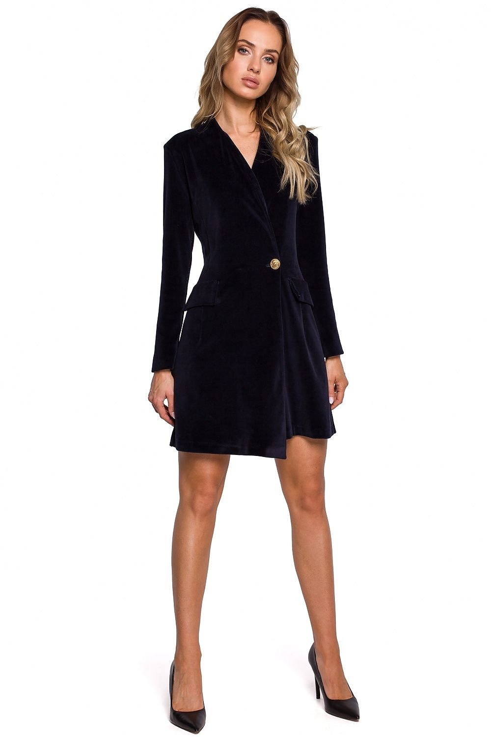 Long sleeves velour dress with the tailored cut