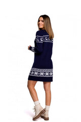 Two-tone sweater dress with Christmas motif