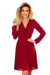 Pleated long sleeves chiffon cocktail dress