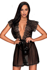 Black airy delicate lace negligee