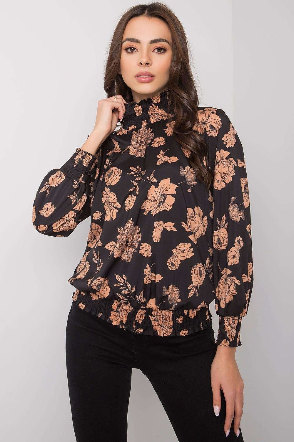 Long sleeves blue camel floral blouse