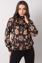 Long sleeves blue camel floral blouse