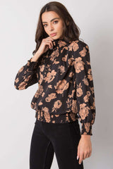 Long sleeves blue camel floral blouse