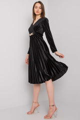 Long sleeves black velour evening dress