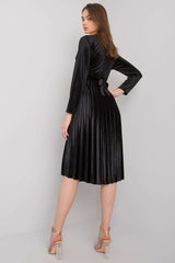 Long sleeves black velour evening dress