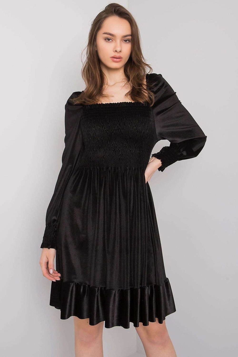 Long sleeves velour evening dress