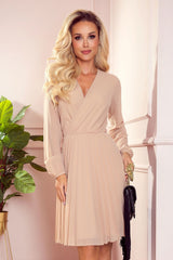 Pleated long sleeves chiffon cocktail dress