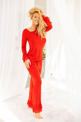 Long sleeves delicate tulle frills pajama set