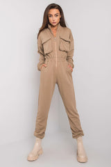 Long sleeves cotton zipped jumpsuit