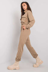 Long sleeves cotton zipped jumpsuit