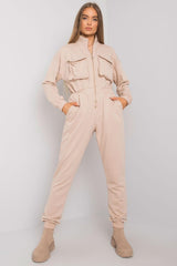 Long sleeves cotton zipped jumpsuit