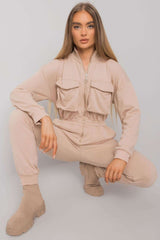 Long sleeves cotton zipped jumpsuit