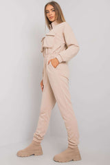 Long sleeves cotton zipped jumpsuit