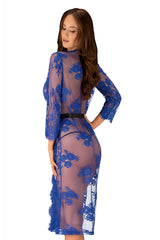 Electric blue lace semi-sheer nighty