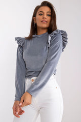 Long sleeves straight cut velour blouse