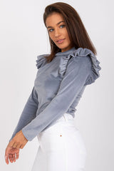 Long sleeves straight cut velour blouse