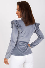 Long sleeves straight cut velour blouse