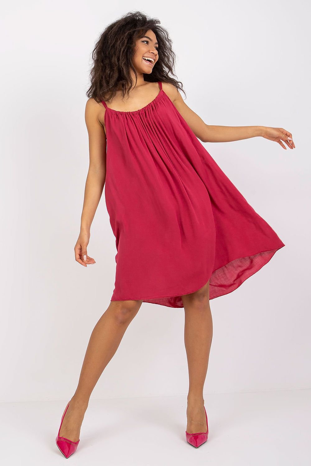 Viscose strapless day dress with a loose fit