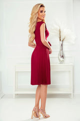 Elegant pleated short sleeves semi formal dress