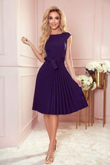 Elegant pleated short sleeves semi formal dress