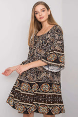 Patterned day dress with 3/4 sleeves