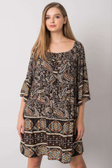 Patterned day dress with 3/4 sleeves