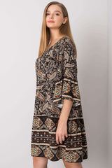 Patterned day dress with 3/4 sleeves