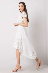 Short sleeves white asymmetrical day dress