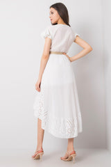 Short sleeves white asymmetrical day dress